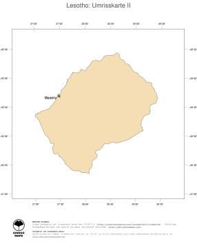 Karte: Landkarte Lesotho (Politische Staatsgrenzen und Hauptstadt)
