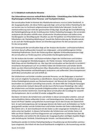 Unterrichtsplanung: LS 7.3 Entwicklung einer Online-Marketing-Kampagne | Didaktisch-methodische Hinweise