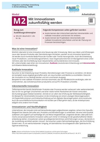Arbeitsblatt: M2 02 Mit Innovationen zukunftsfähig werden