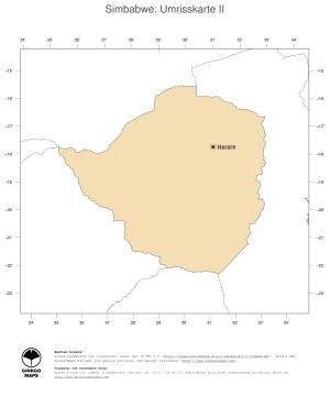Karte: Landkarte Simbabwe (Politische Staatsgrenzen und Hauptstadt)