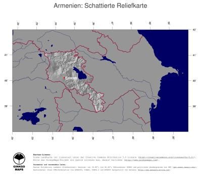 Karte: Landkarte Armenien (Staatsgrenzen und Hauptstadt): schattiertes Relief