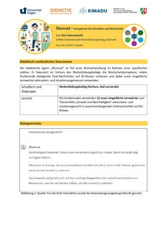 Unterrichtsplanung: Ökonrad - Lernpartner für Schreiben und Wortschatz
