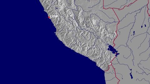 Karte: Landkarte Peru (Staatsgrenzen und Hauptstadt): schattiertes Relief