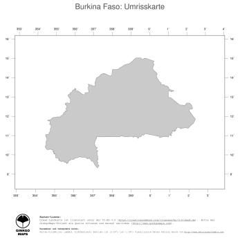 Karte: Landkarte Burkina Faso (Politische Staatsgrenzen)