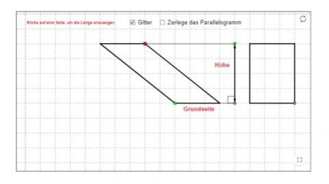Interaktion: Fläche eines Paralellogramms mithilfe eines Rechtecks bestimmen