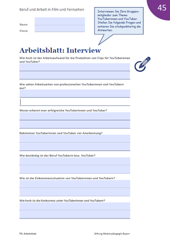 Arbeitsblatt: Beruf und Arbeit in Film und Fernsehen - Arbeitsblatt: Interview