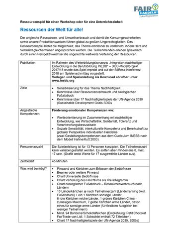 Unterrichtsbaustein: Ressourcenspiel Anleitung