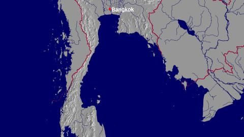 Karte: Landkarte Thailand (Staatsgrenzen und Hauptstadt): schattiertes Relief