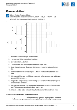 Arbeitsblatt: Modul 6 | Arbeitsblatt 9 "Merkmale komplexer Systeme: Kreuzworträtsel"