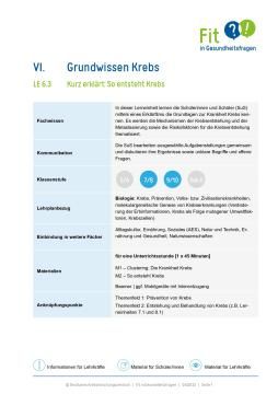 Unterrichtsbaustein: Lerneinheit 6.3 "Kurz erklärt: So entsteht Krebs"
