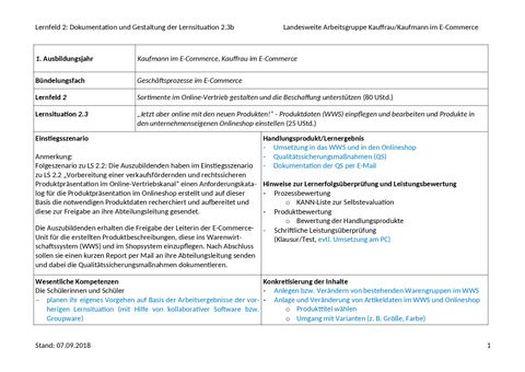 Unterrichtsplanung: LS 2.3b Jetzt aber online mit den neuen Produkten! | Dokumentation und Gestaltung