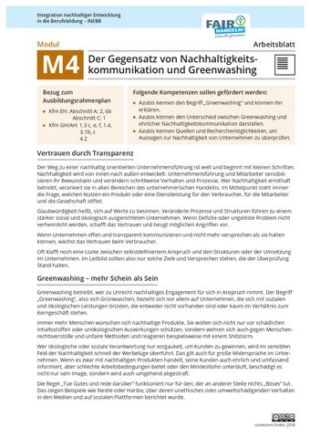 Arbeitsblatt: M4 08 Der Gegensatz: Nachhaltigkeitskommunikation und Greenwashing