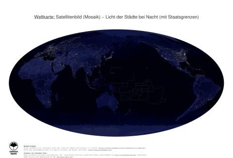 Karte: Weltkarte (Licht der Städte bei Nacht (mit Staatsgrenzen))