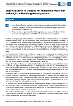 Arbeitsblatt: Modul 7 | Arbeitsblatt 3 "Schwierigkeiten im Umgang mit komplexen Problemen und mögliche Handlungskonsequenzen"