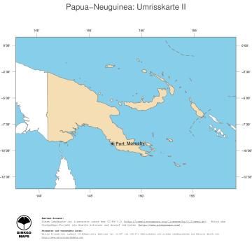 Karte: Landkarte Papua Neuguinea (Politische Staatsgrenzen und Hauptstadt)