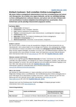 Unterrichtsbaustein: DigiBitS-Unterrichtseinheit: Einfach loslesen: SuS erstellen Online-Lesetagebuch (odt)