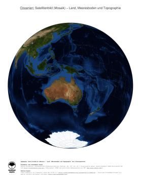 Karte: Landkarte Ozeanien (Land, Meeresboden und Topographie (mit Staatsgrenzen))