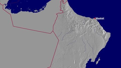 Karte: Landkarte Oman (Staatsgrenzen und Hauptstadt): schattiertes Relief