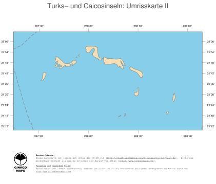 Karte: Landkarte Turks- und Caicosinseln (Politische Staatsgrenzen und Hauptstadt)