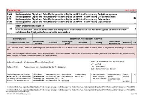 Unterrichtsplanung: Daten crossmedial ausgeben: Zielanalyse (DOCX)