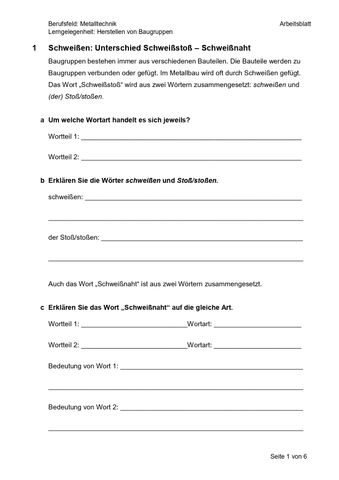 Arbeitsblatt: Unterschied von Schweißstoß und Schweißnaht (Arbeitsblatt)