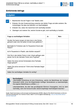 Arbeitsblatt: Modul 12 | Arbeitsblatt 1 "Einführende Abfrage"
