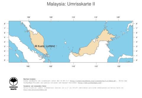 Karte: Landkarte Malaysia (Politische Staatsgrenzen und Hauptstadt)