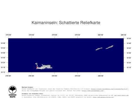 Karte: Landkarte Kaimaninseln (Staatsgrenzen und Hauptstadt): schattiertes Relief