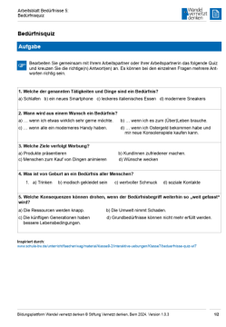 Arbeitsblatt: Modul 1 | Arbeitsblatt 5 "Bedürfnisquiz"