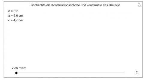 Interaktion: Dreieck konstruieren - SSW-Satz (1 Lösung)