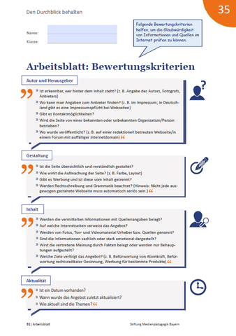Arbeitsblatt: Den Durchblick behalten! Arbeitsblatt: Bewertungskriterien