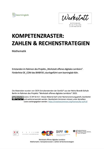 Arbeitsblatt: Kompetenzraster: Zahlen und Rechenstrategien