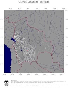 Karte: Landkarte Bolivien (Staatsgrenzen und Hauptstadt): schattiertes Relief