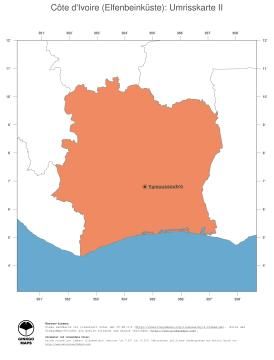 Karte: Landkarte Elfenbeinküste (Politische Staatsgrenzen und Hauptstadt)