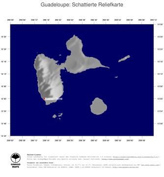 Karte: Landkarte Guadeloupe (Staatsgrenzen und Hauptstadt / schattiertes Relief)