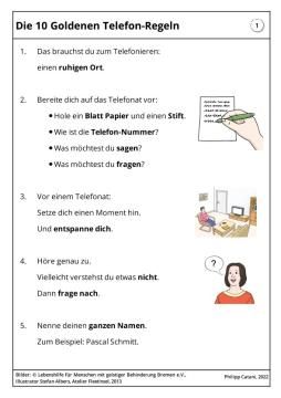 Arbeitsblatt: Die 10 Goldenen Regeln des Telefonierens
