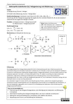 Veranschaulichung: Elektrophile Substitution: Halogenierung und Alkylierung (nur Erstsubstitution) (doc)