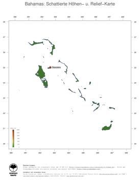 Karte: Landkarte Bahamas (Staatsgrenzen und Hauptstadt): farbkodierte Topographie, schattiertes Relief