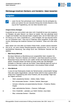 Arbeitsblatt: Modul 18 | Arbeitsblatt 5 "Werkzeuge für Kreativität: Ideen bewerten"