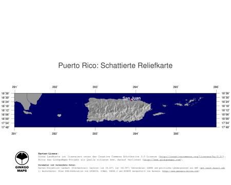 Karte: Landkarte Puerto Rico (Staatsgrenzen und Hauptstadt): schattiertes Relief