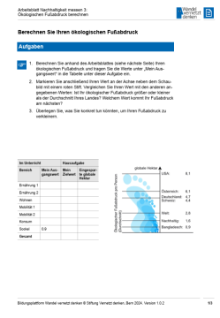Arbeitsblatt: Modul 5 | Arbeitsblatt 3 "Berechnen Sie Ihren ökologischen Fußabdruck"
