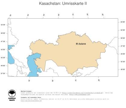 Karte: Landkarte Kasachstan (Politische Staatsgrenzen und Hauptstadt)