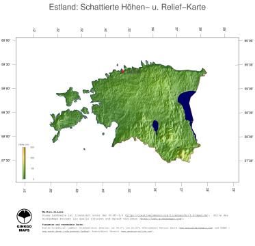 Karte: Landkarte Estland (Staatsgrenzen und Hauptstadt): farbkodierte Topographie, schattiertes Relief