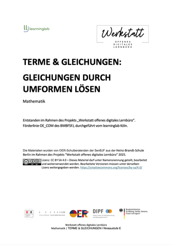 Arbeitsblatt: Terme und Gleichungen: Arbeitsblatt
