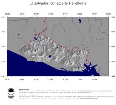 Karte: Landkarte El Salvador (Staatsgrenzen und Hauptstadt): schattiertes Relief