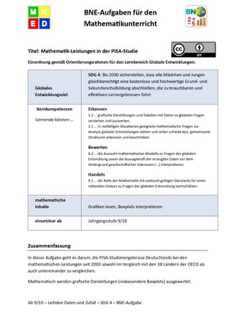 Unterrichtsbaustein: BNE-Aufgaben Mathematik: Mathematik-Leistungen in der PISA-Studie