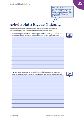 Arbeitsblatt: Den Durchblick behalten! Arbeitsblatt: Eigene Nutzung