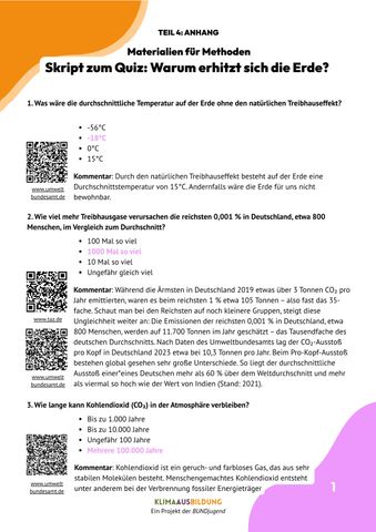 Unterrichtsplanung: Skript zum Quiz: Warum erhitzt sich die Erde? Der Treibhauseffekt