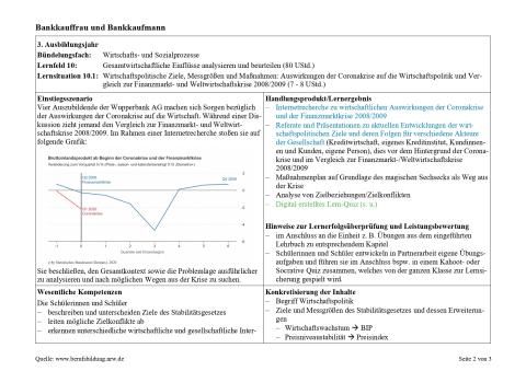 Unterrichtsplanung: Auswirkungen der Coronakrise auf die Wirtschaftspolitik