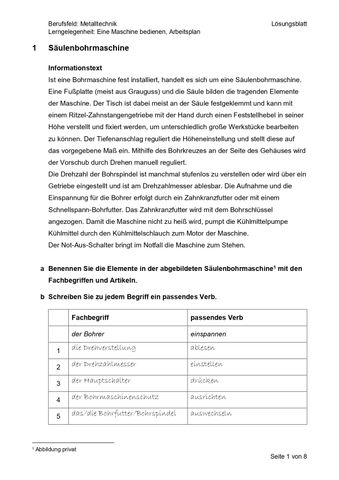 Arbeitsblatt: Säulenbohrmaschine (Lösung)